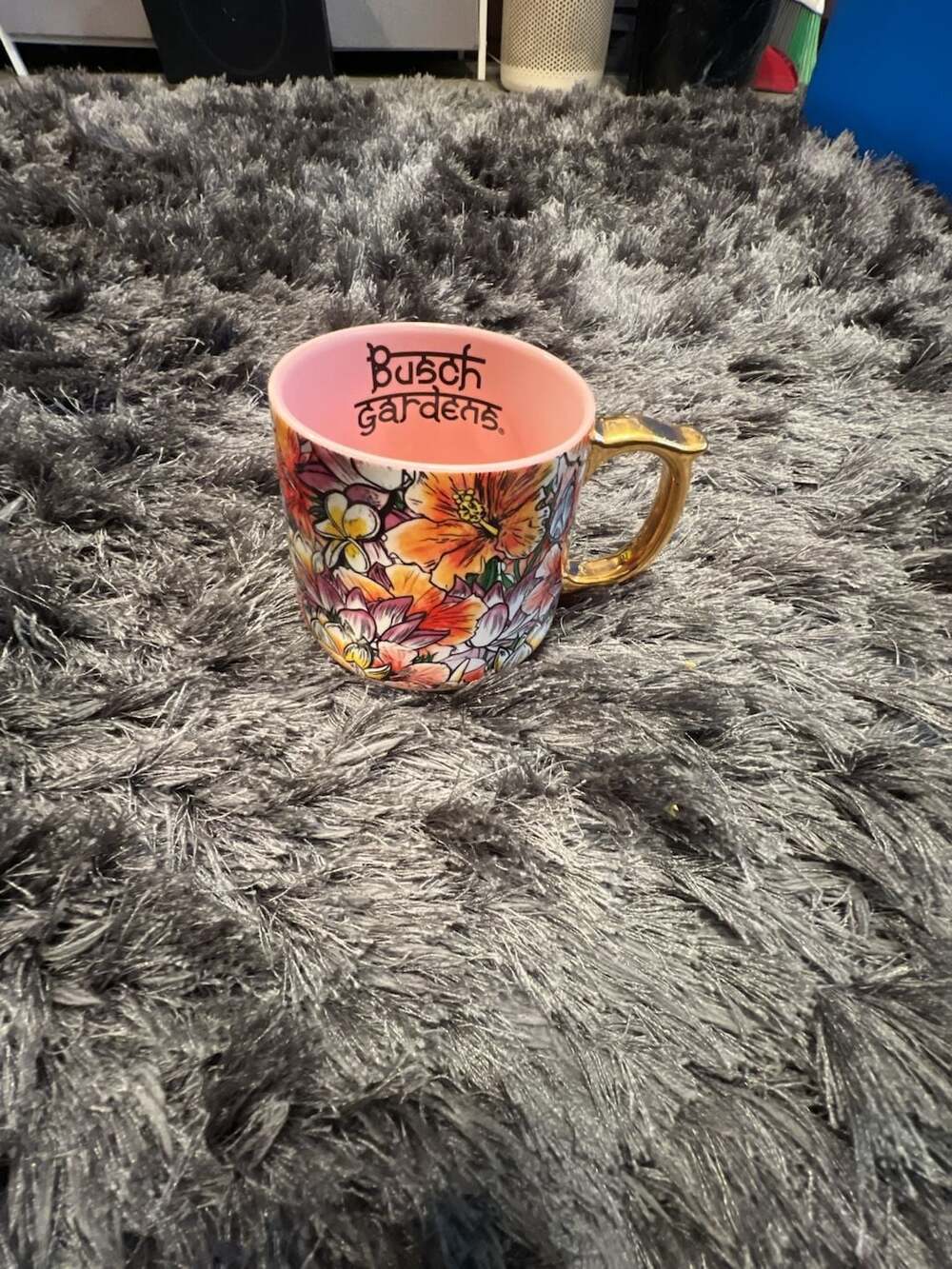 Busch Gardens Floral Tiger Ceramic Coffee Mug with Gold Handle